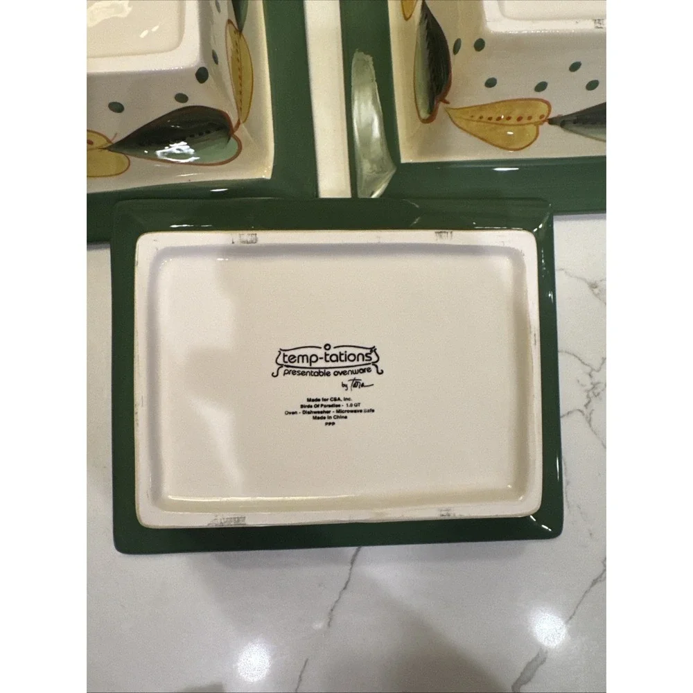 TEMP-TATIONS OVENWARE CASSEROLE BAKEWARE Birds of Paradise 6 PIECE‎ with STANDS